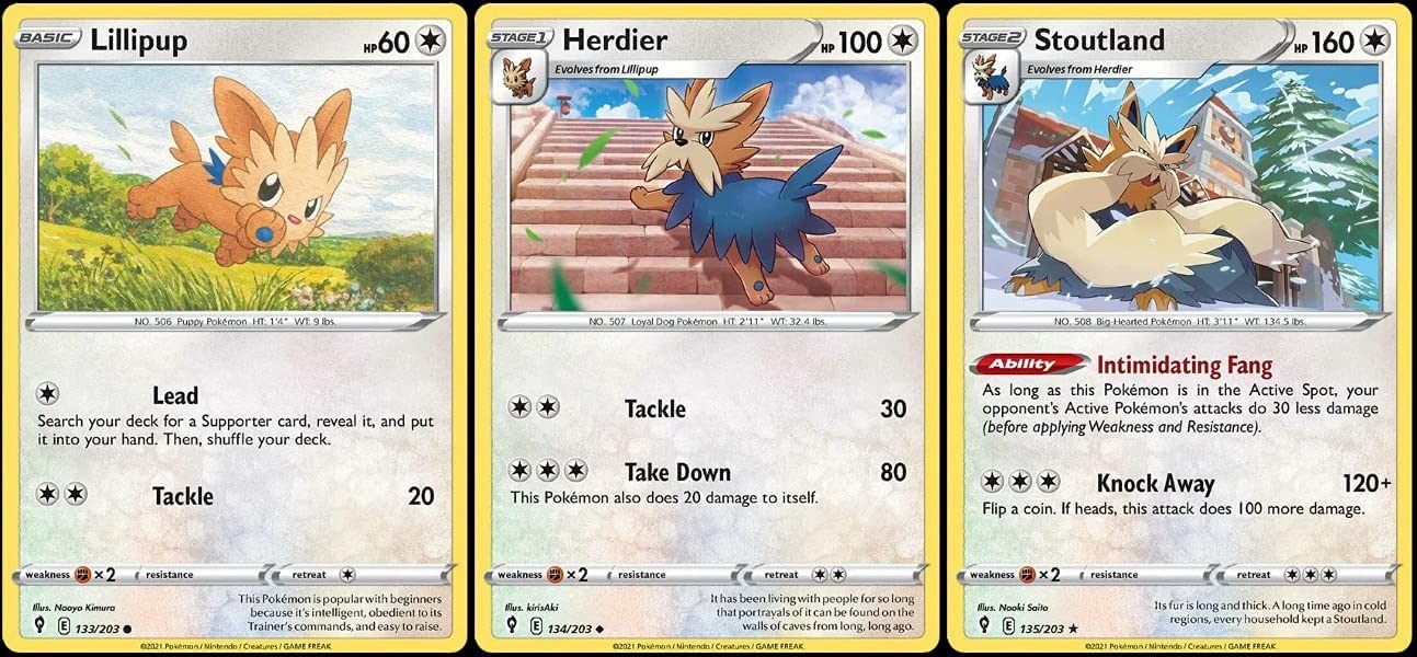 Stoutland 135 203 - Evolving Skies - Rare - Evolution Pokemon Card lot - Herdier Lillipup