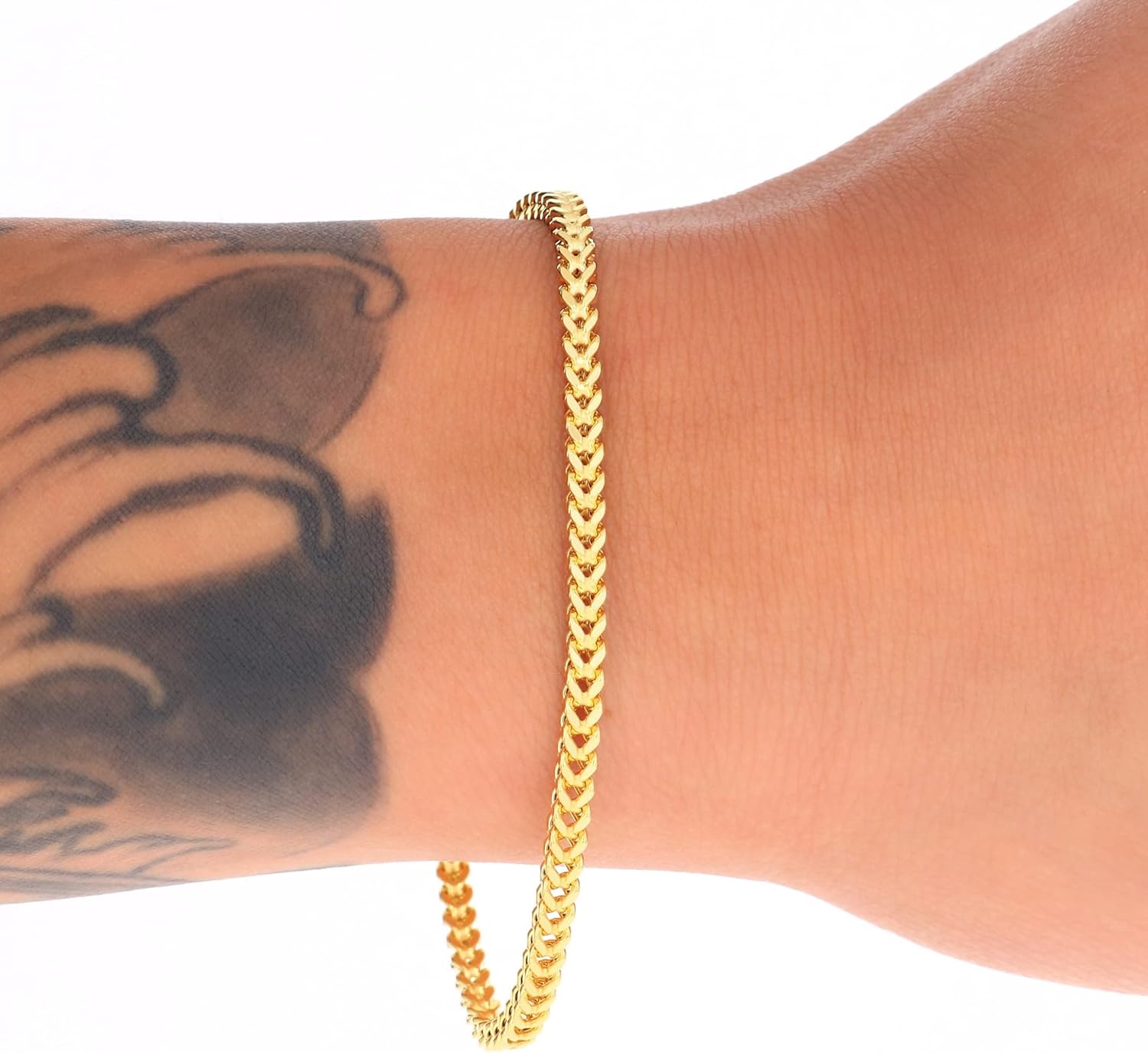 Nuragold 14k Real Yellow Gold Franco Square 3mm Box Chain Wheat Chain Bracelet (7"-9") Italian Jewelry for Men & Women