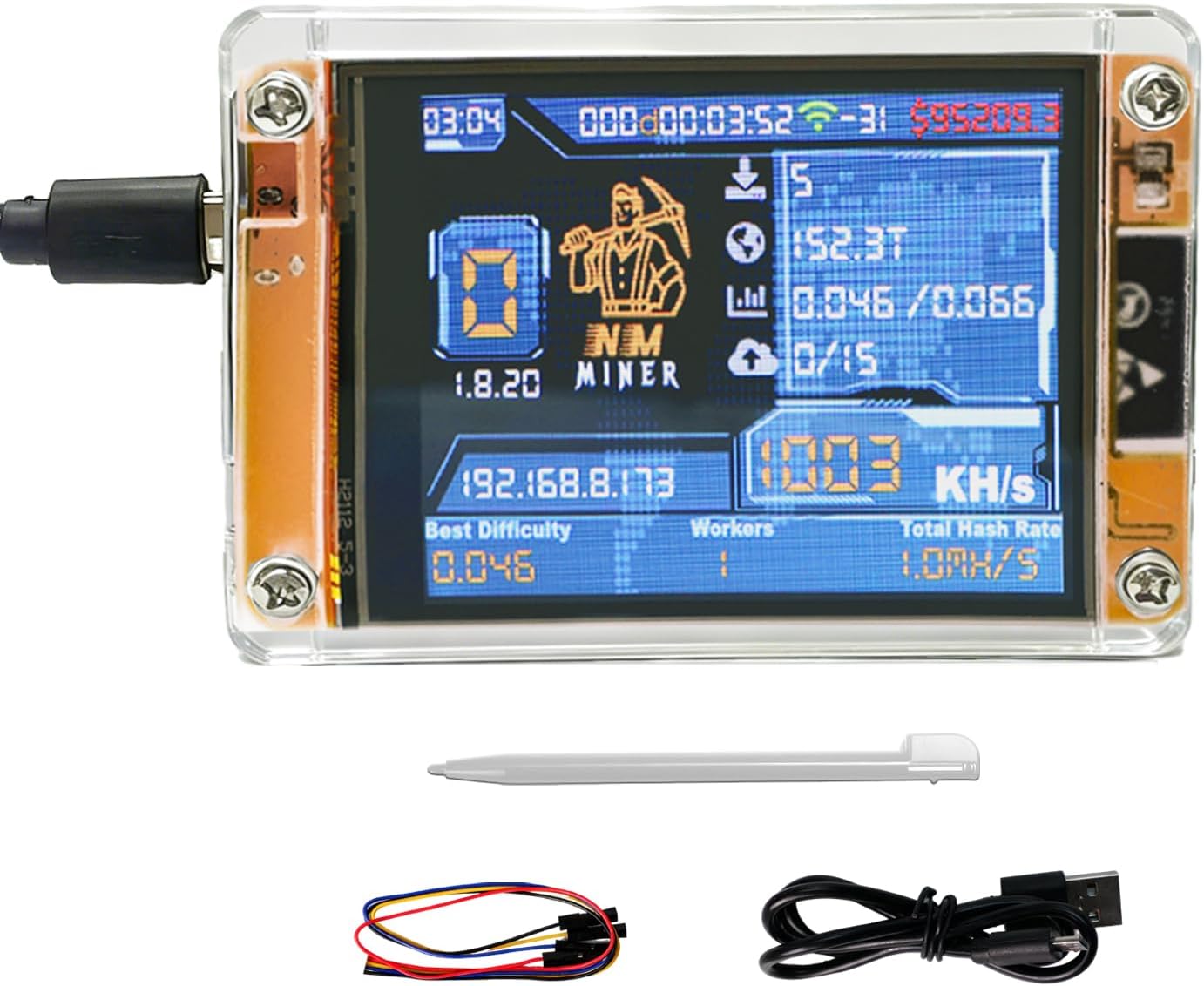 Crypto Lucky Bitcoin Miner,One Shot BTC Solo Lottery Miner with Mini 2.8in Smart Display,1010KH/s Hashrate,Quiet and Easy to Set up,DIY Crypto Mining & Education