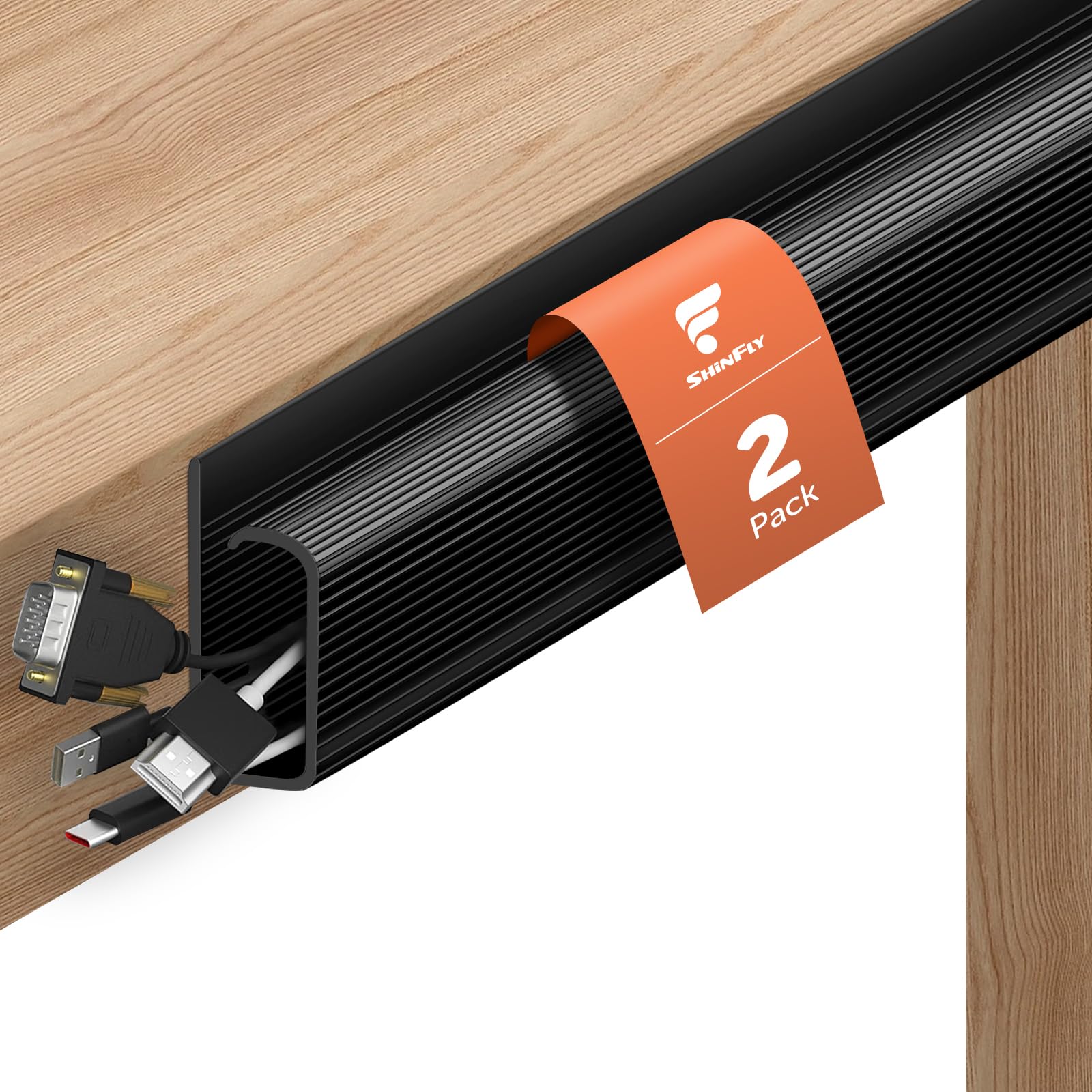 shinfly 2 x 40cm Canaleta para Cables de Escritorio, Canaleta Adhesiva Negro