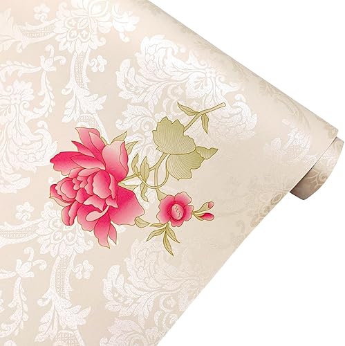 Miniatura 5 de Yifely SimpleLife4U - Forro de vinilo extraíble para muebles, diseño de peonía rosa, damasco, 17.7 pulgadas por 9.8 pies