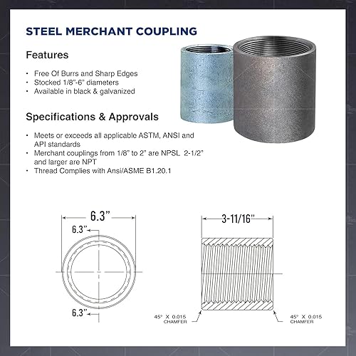 Miniatura 6 de Supply Giant NDUU0500 5" Acoplamiento de acero comercial recto con recubrimiento negro