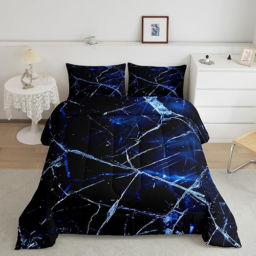 Feelyou Blue Black Geometric Comforter Set King Size for Boys Girls