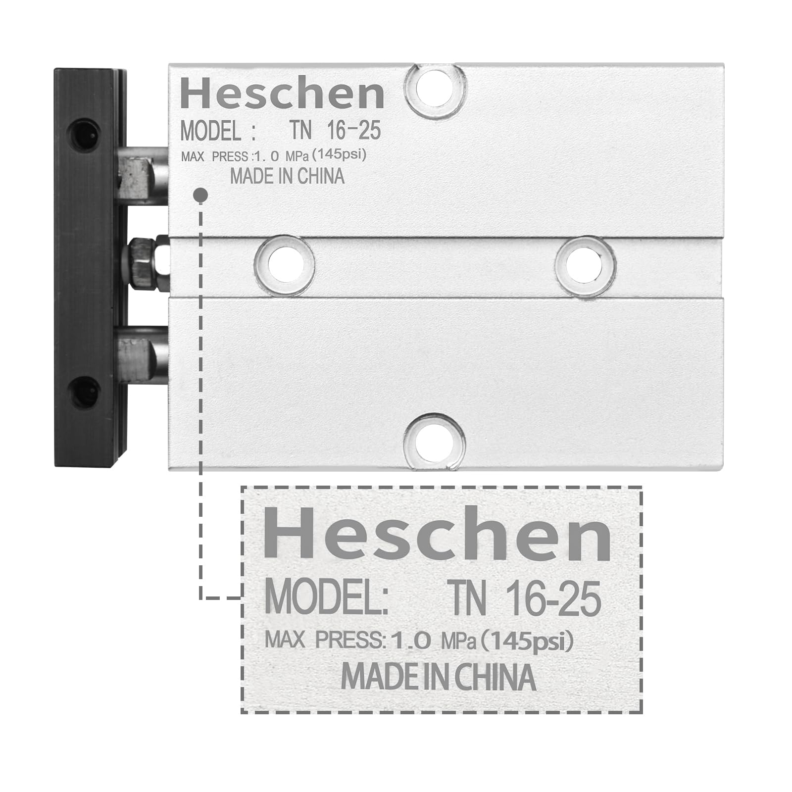 Heschen Pneumatikzylinder TN16-25 – Bohrung 16 Mm, Hub 25 Mm, Doppeltwirkend, Mit Magnet, Aluminium