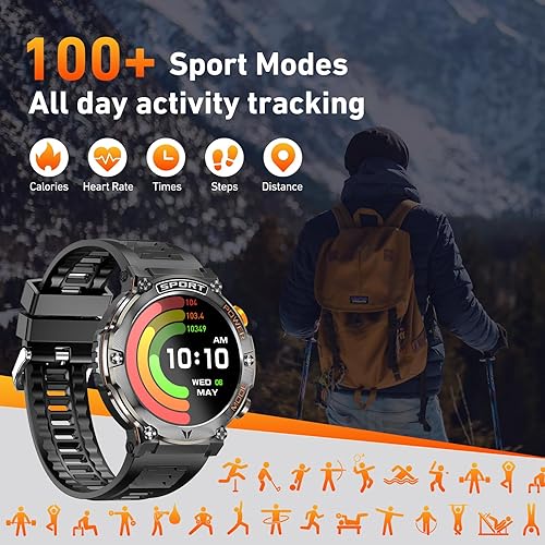 Miniatura 7 de Reloj inteligente militar para hombre, pantalla AMOLED HD de 1,43 pulgadas (respuesta/hacer llamada) Batería de 420 mAh Relojes inteligentes IP68