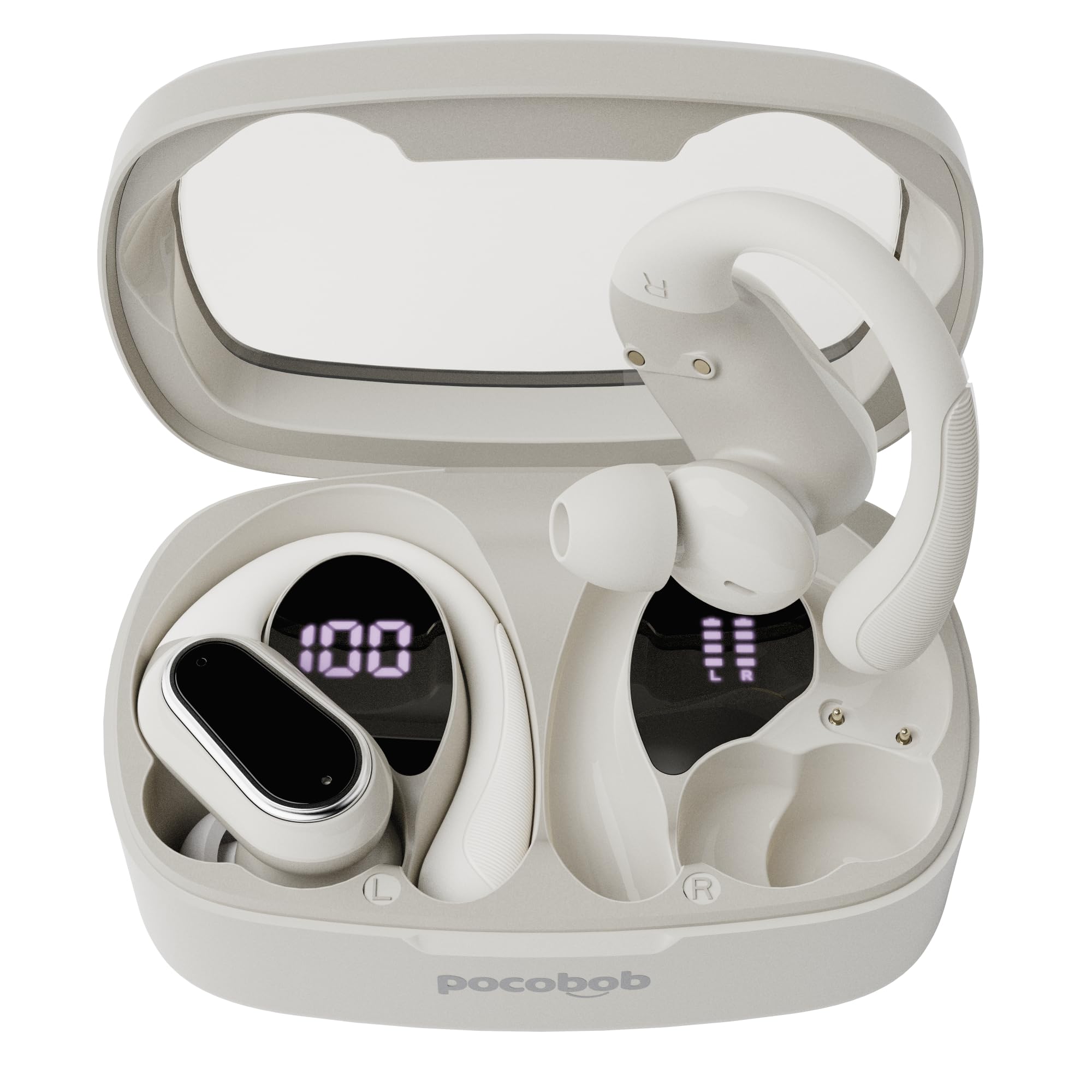 SP con archetti auricolari, Bluetooth 5.0, microfono, touch, IPX7, 30h di autonomia, USB-C – Auricolari wireless per fitness, corsa e outdoor (Beige)