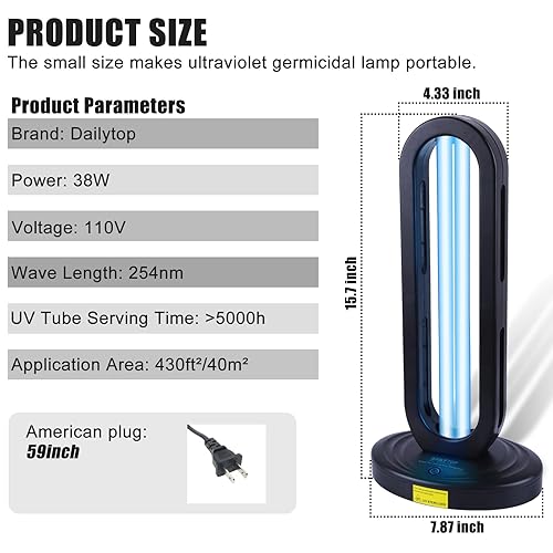 Miniatura 5 de Dispositivo de desinfección para el hogar, desinfectante de luz UV para ácaros del polvo, luz UVC para habitación, luz ultravioleta con