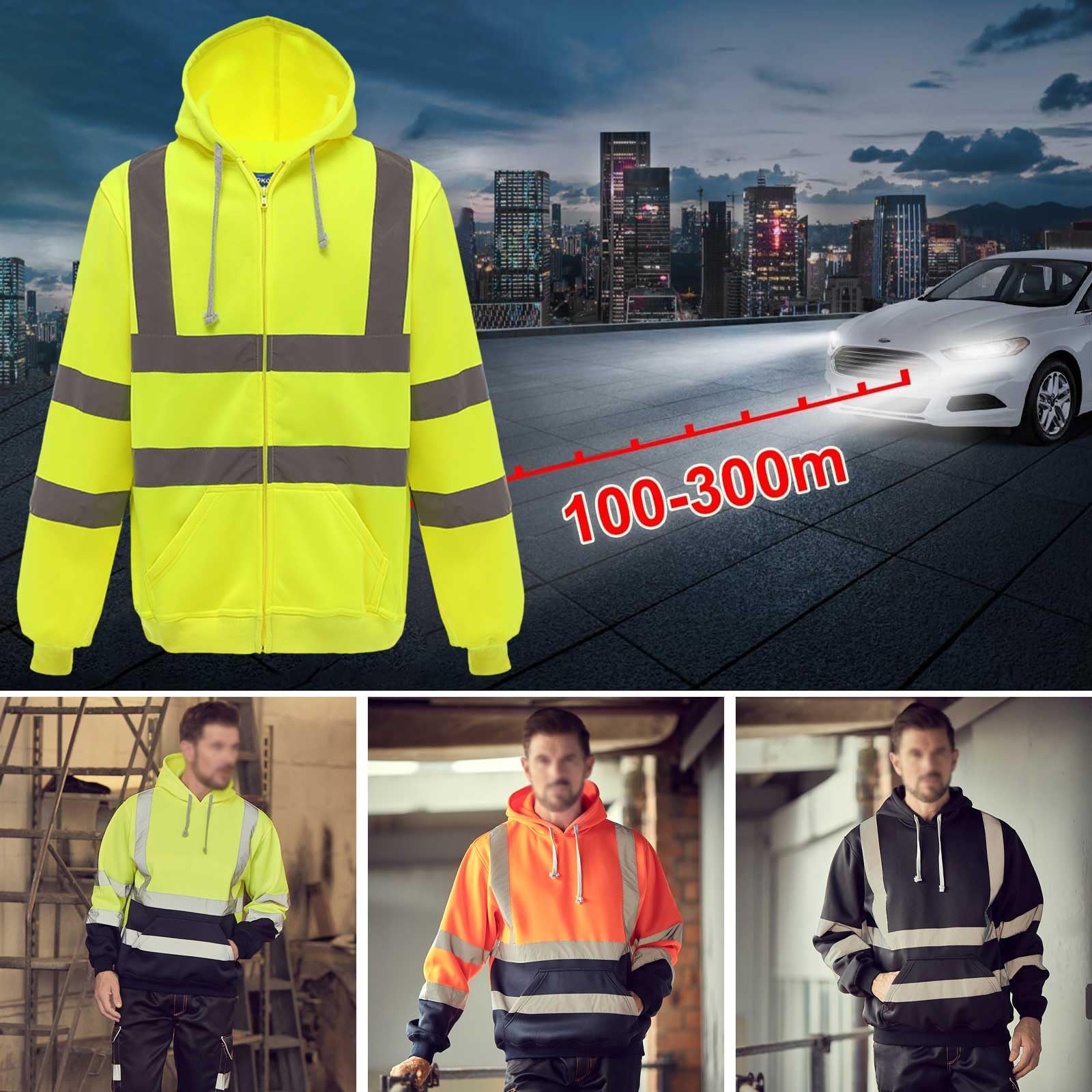 Spersonalizowane bluzy z kapturem Hi Vis bluza z kapturem dla mężczyzn o wysokiej widoczności odblaskowe kieszenie zapinane na zamek błyskawiczny pulower bluza z kapturem