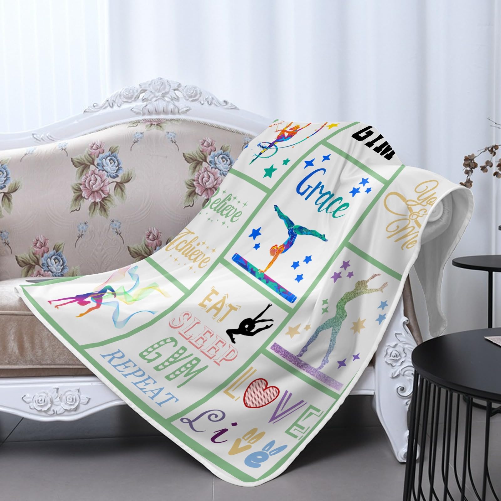 Personalized Gift Gymnast I Love Gymnastics Star Heart Watercolor Safe Blanket, Stroller Canopy Replacement,40x50Inch