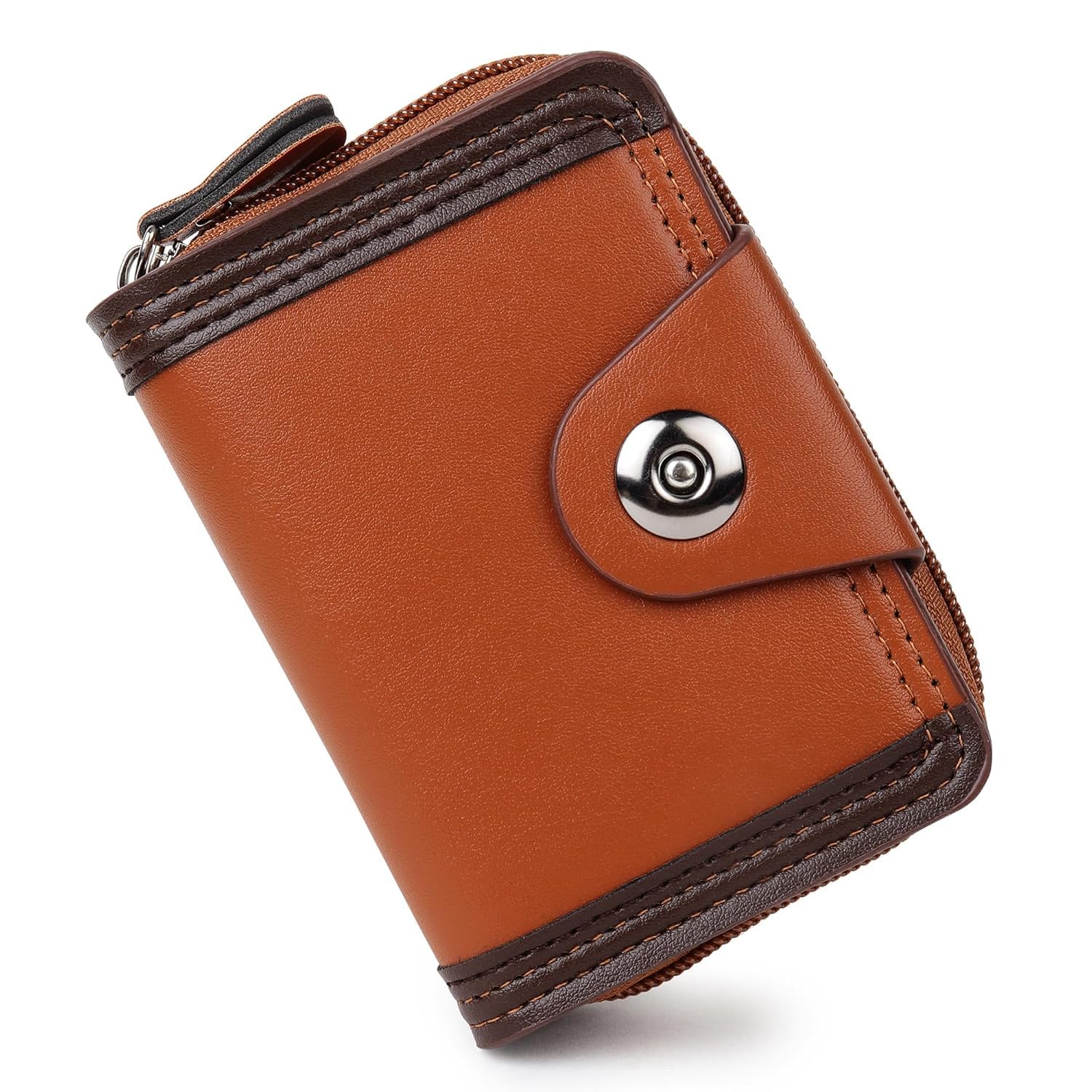 Stealodeal Premium Compact Bifold Wallet & Zip Card Holder | RFID Blocking Small Leather Purse with Accordion Slots | Brown-image-15