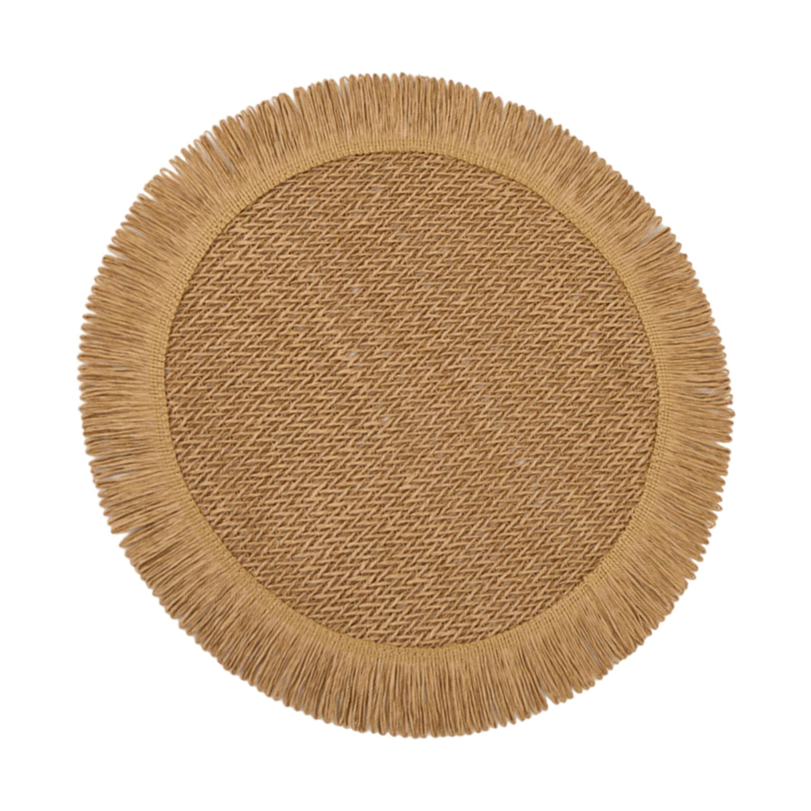 Braided Paper Placemat with Tasseled Trim Natural Texture Table Place Mat for Dining Decoration Mat Paper Woven Tasseled Placemat