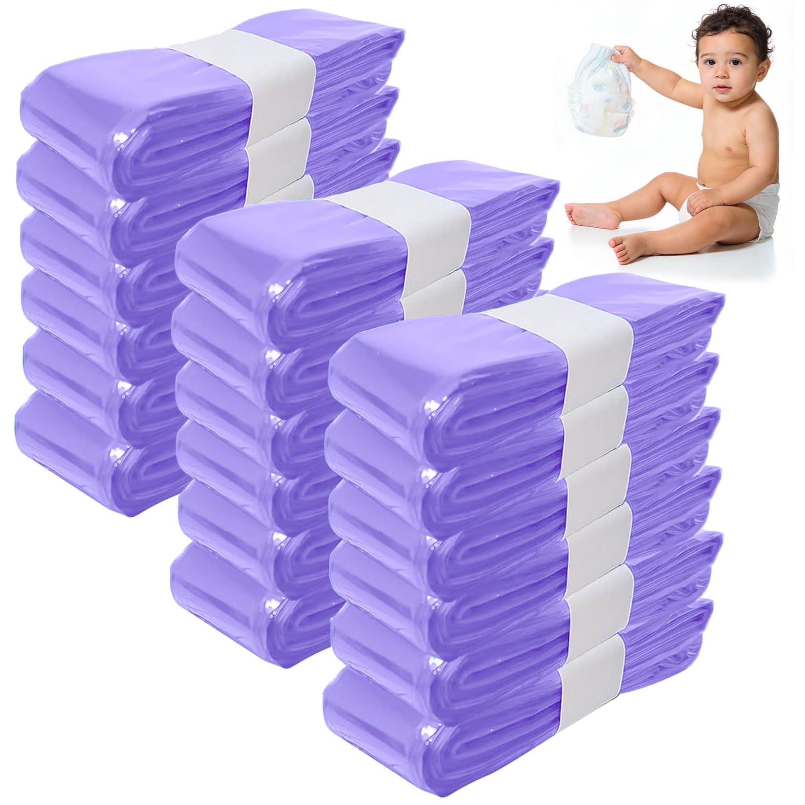 Forbabe 18 Stück Nachfüllfolie für Windeleimer, 4,5m Hohe Kapazität Windeleimer Nachfüllbeutel - Bis zu 320 Windeln, Kompatibel mit Nachfüllkassetten von Angelcare/Tommee Tippee/Litter Locker - Lila