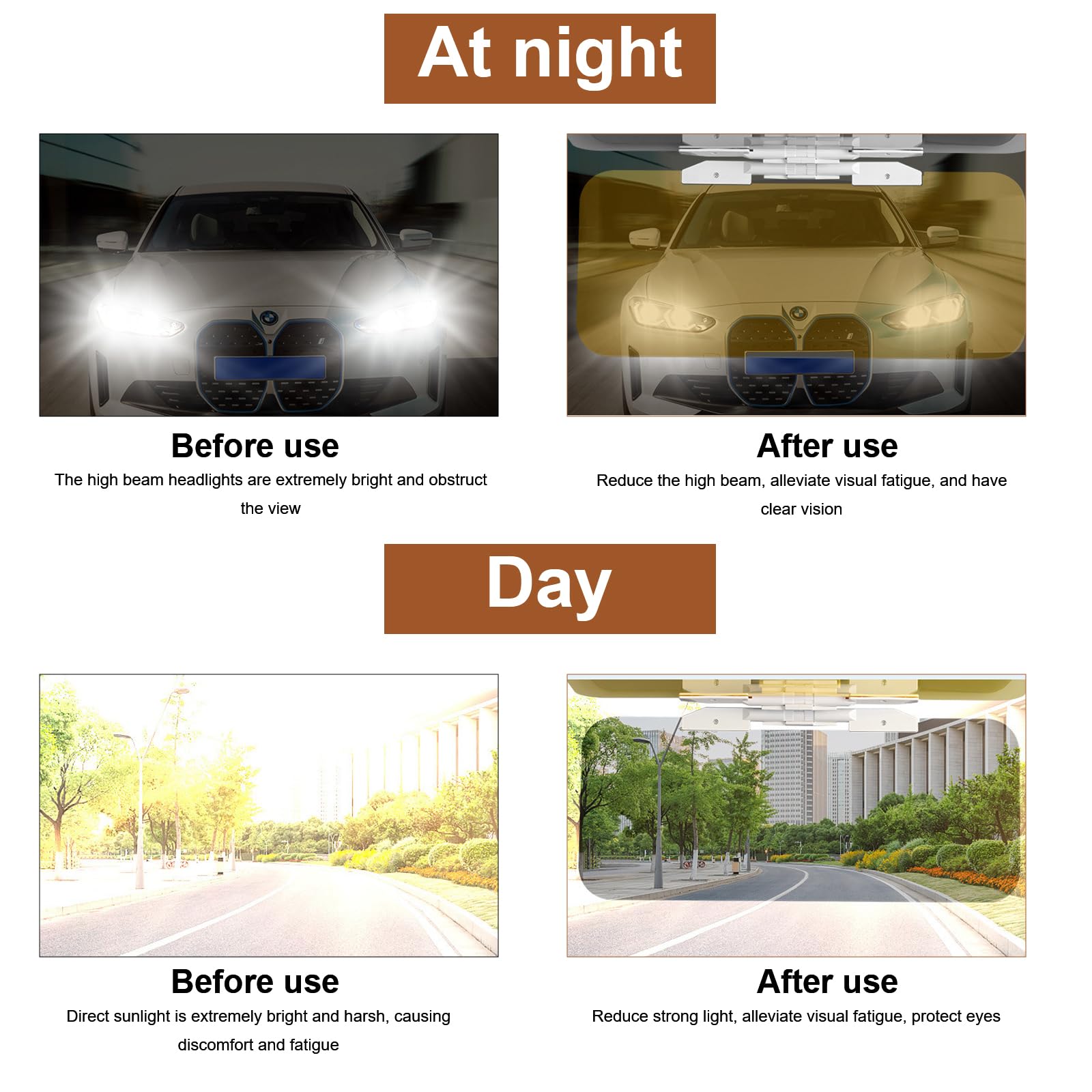 1 Pcs Estensione Parasole per Auto, Visiera parasole antiriflesso 2 in 1, 2 in 1 Visiera HD Anti-riflesso, per giorno e notte, per Auto Parasole