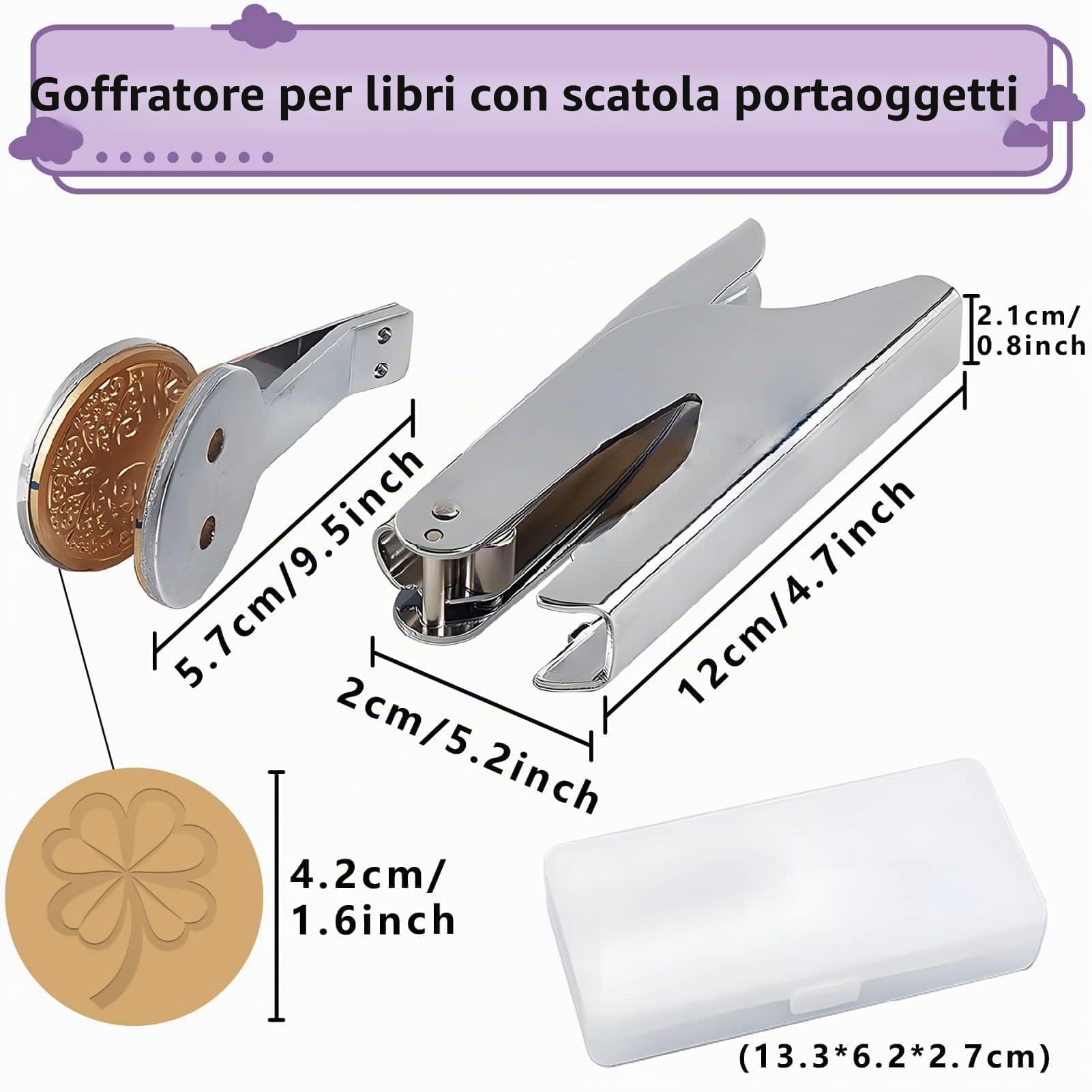 CRASPIRE Timbro Goffratore A Forma di Quadrifoglio da 1.6 Pollice Sigillo in Acciaio Inossidabile Timbro Goffratore Portatile Timbro per Amanti dei Libri Insegnante Ex Libris Biblioteca Notaio