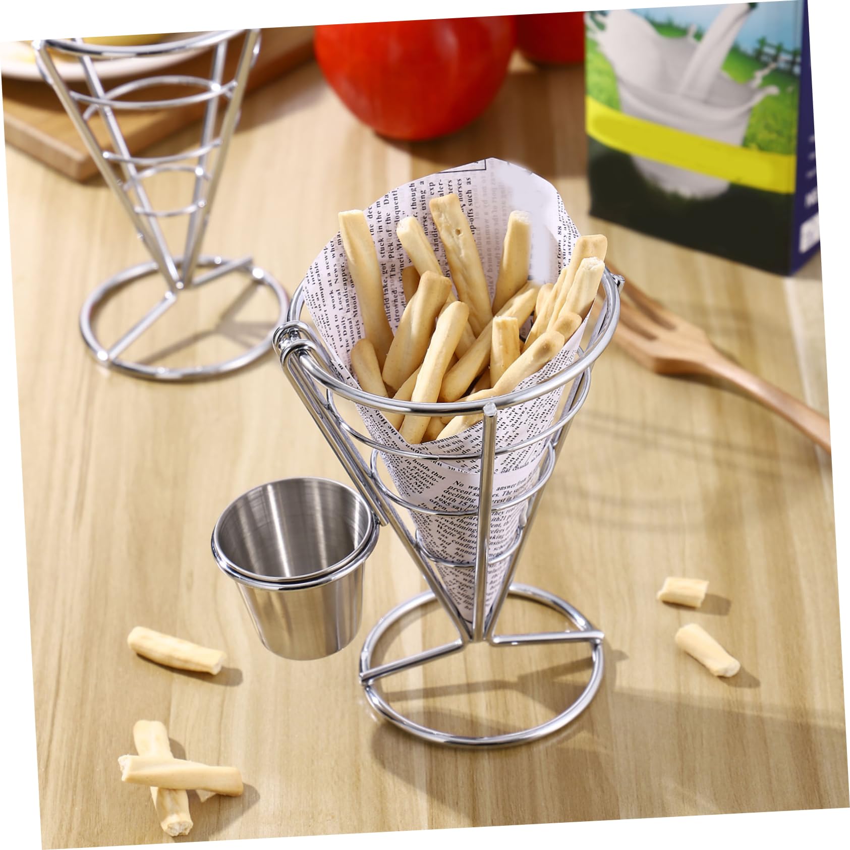 Porte-Frites En Acier Avec Bols à Sauce - Support Réutilisable Pour Frites, Snacks, Popcorn | Idéal Maison, Fêtes, Camping, Apéritif - 11