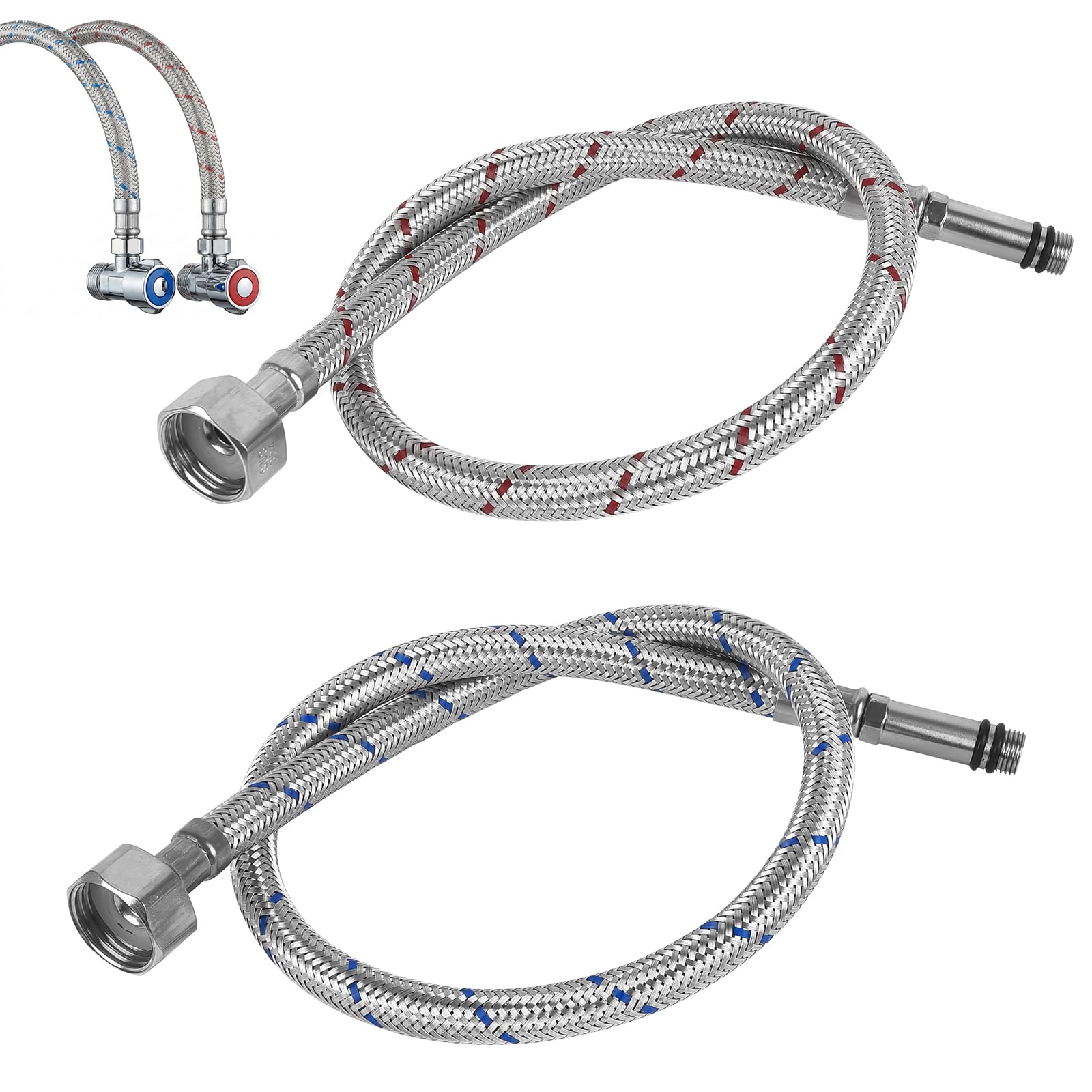 Pack of 2 M10X 1/2" BSP Flexible Taps Tails Pipe Braided 500mm