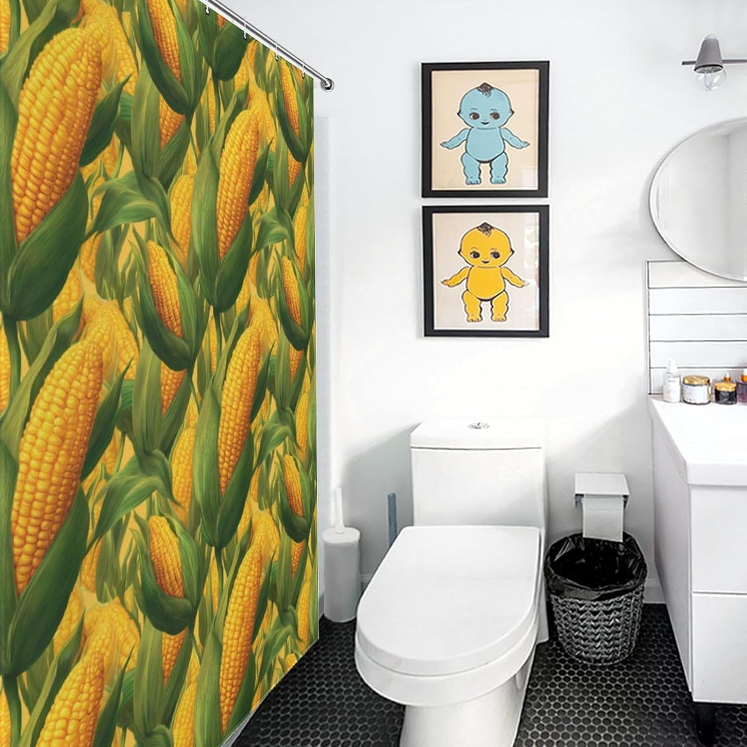 Corn Print Shower Curtain 46.85x70.87Inch（119x180cm） Polyester Bath Curtain Shower Curtains Printed Decorative