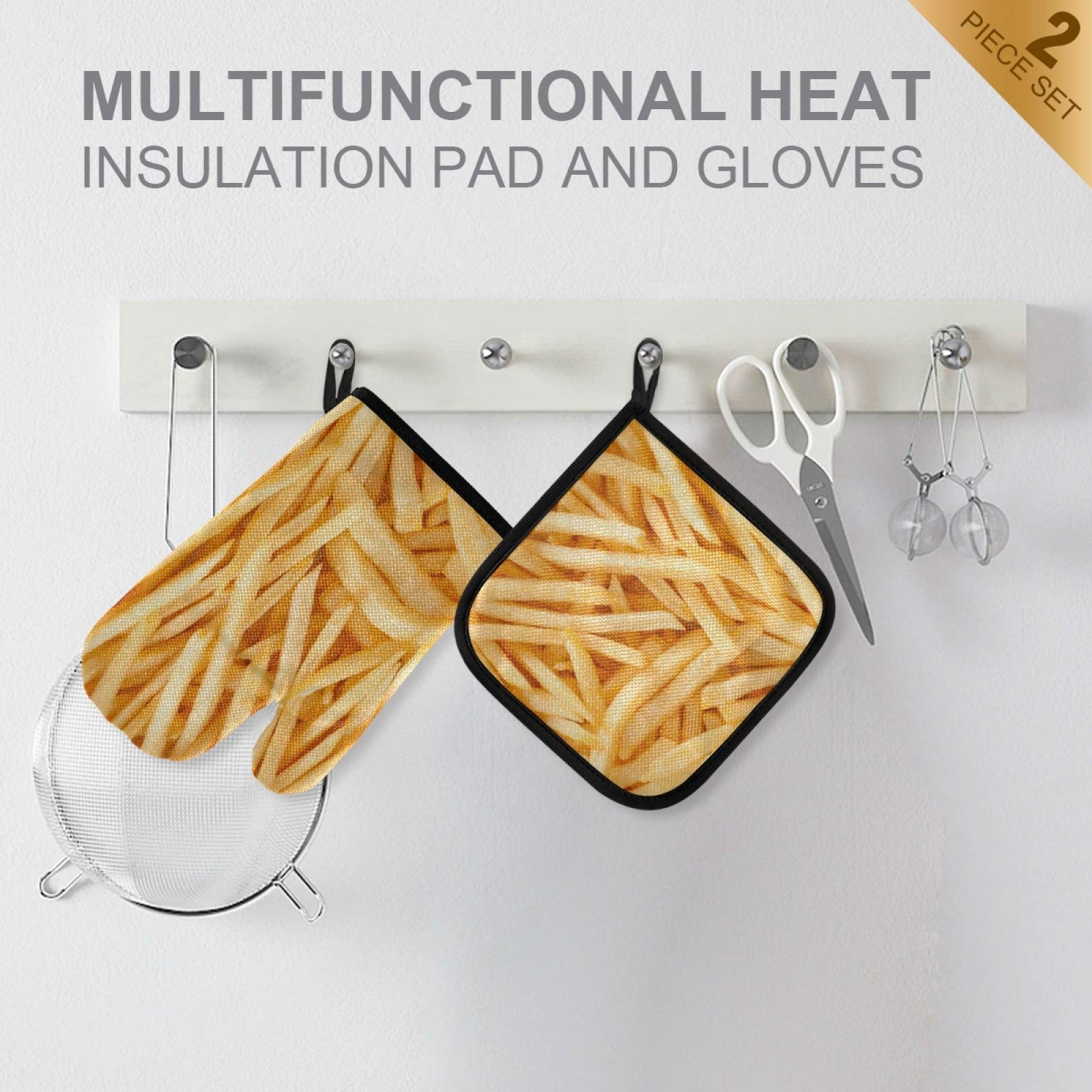Mnsruu Pommes Frites Pommes Chips Ofenhandschuh und Topflappen, hitzebeständig, Küchenhandschuh zum Kochen, Backen, Grillen, Grillen Küche, Haushalt & Wohnen