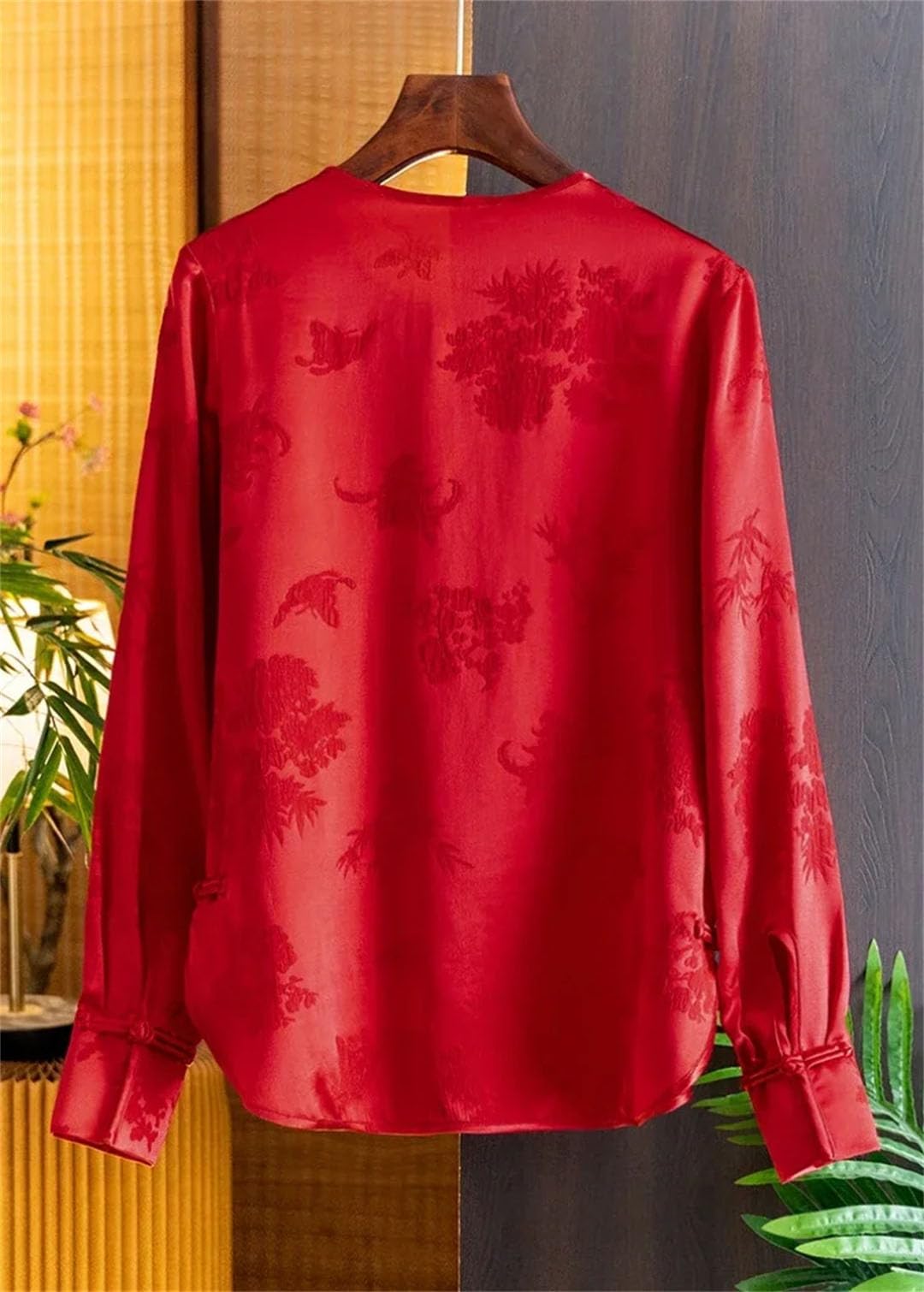 Camicie da donna in raso fiore stile cinese camicette abbigliamento allentato maniche lunghe top
