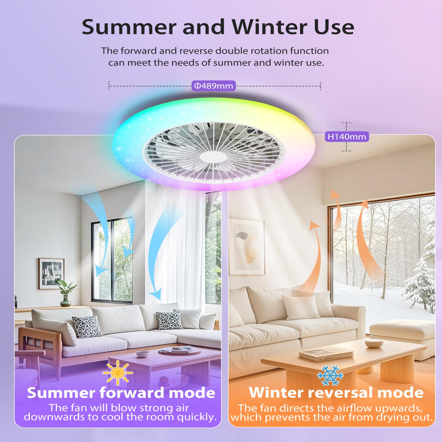 Aigostar- Ventilador Techo Alexa, Luz LED 40W, 4400LM, 2700K-6500K y RGB Regulable, Lampara Ventilador Techo Inteligente con Mando a Distancia y Gateway, Silencioso, 6 Velocidades, Diameter 50CM,2Uds
