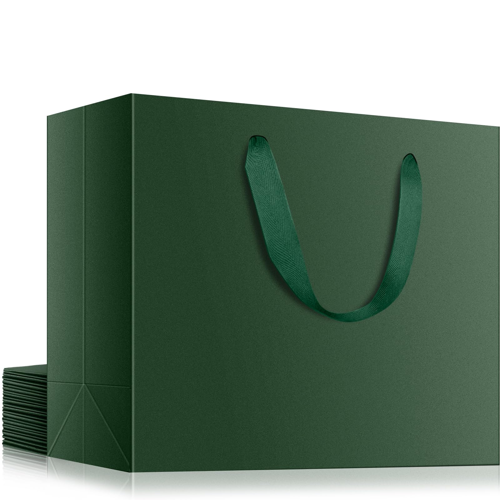 EUSOAR Paper Bags with Handle, 12pcs 16"x6"x12" Green Gift Wrap Bags Bulk, Merchandise Business Craft Grocery Retail Wrapping Bags, Wedding Christmas