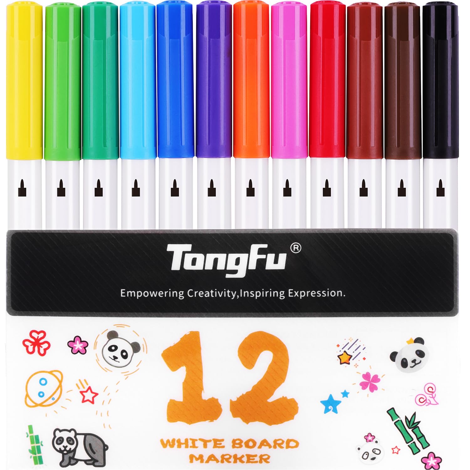 Tongfu Rotulador de Pizarra Blanca de 12 Colores, para, Bajo Olor,Punta Fina de 2mm, Apto Para Pizarras de Cristal, Borrado en Seco Para El Hogar y Escolar