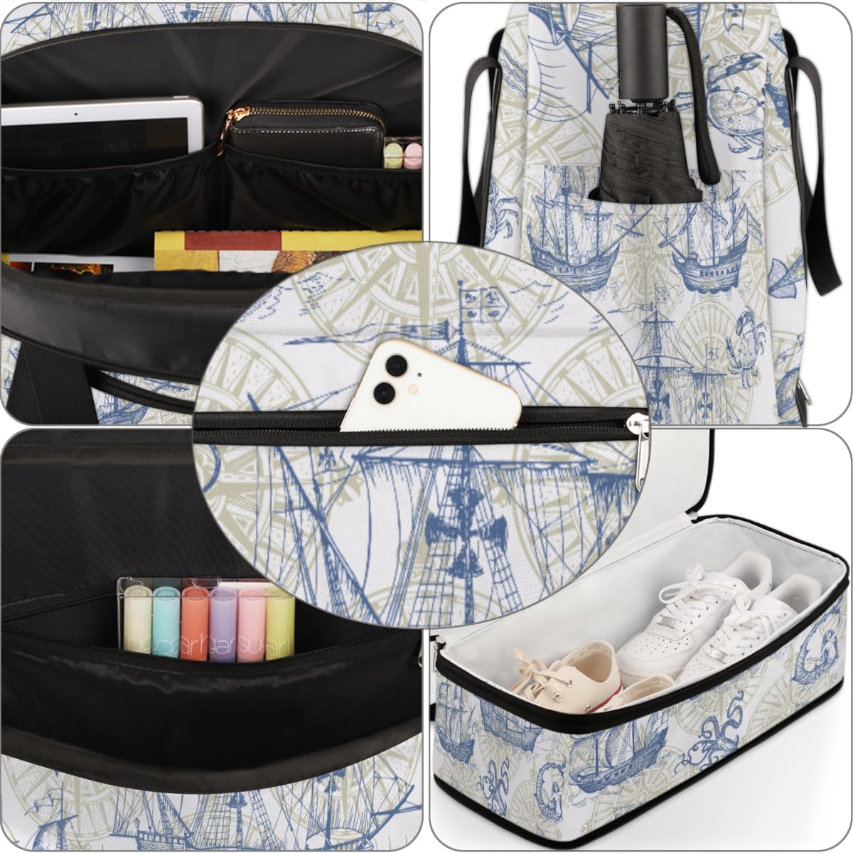 Old Sailboat Monster Maps - Bolsa de viaje plegable de 47 L, bolsa de fin de semana con funda de carrito para hombro, bolsa de hombro separada para deportes, gimnasio, viajes, multicolor, 47L, Bolsa