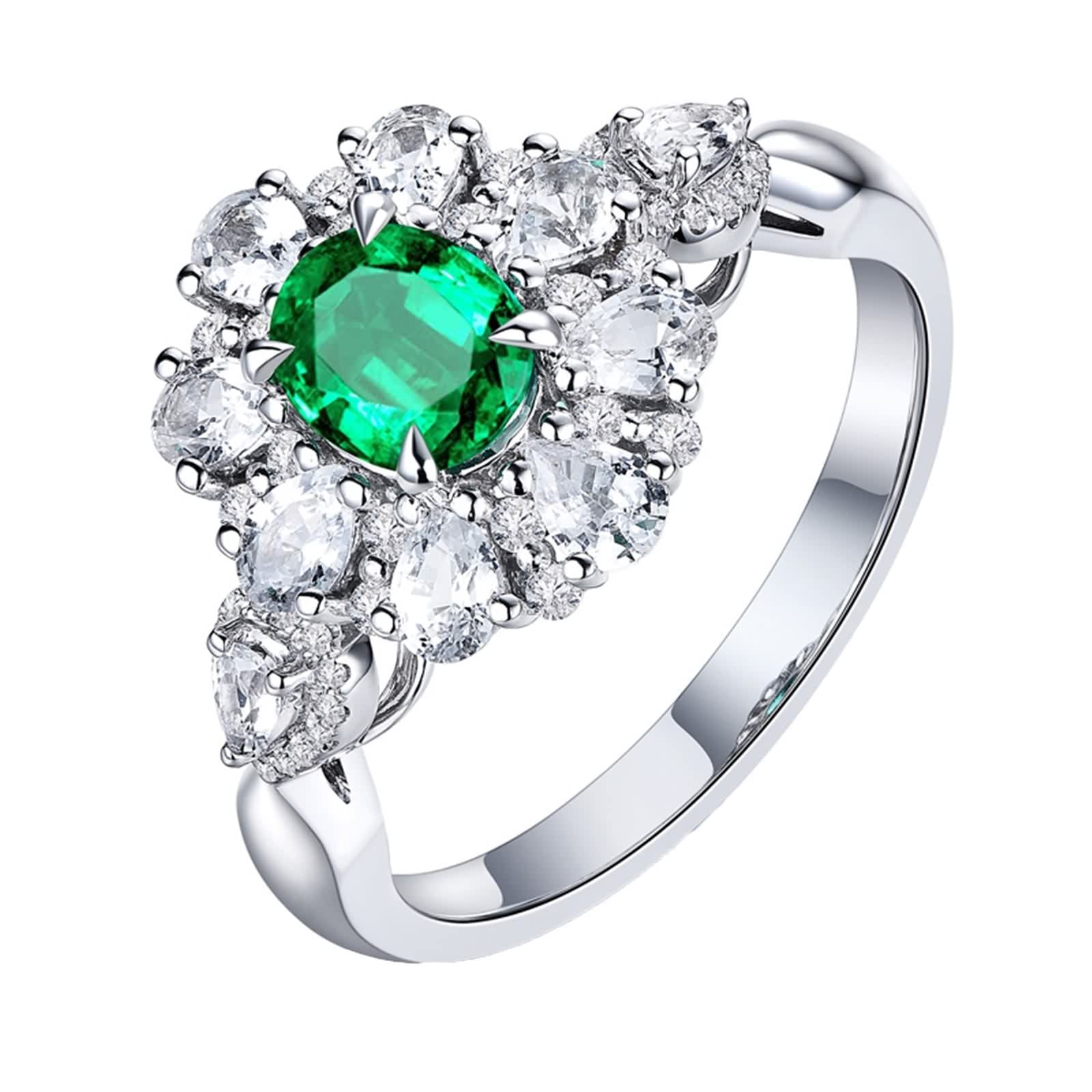 Anillos Mujer con Esmeralda, Alianza de Boda Mujer 1Ct Verde Forma Oval Moissanita Blanco para Esposa Novia Ajuste Cómodo