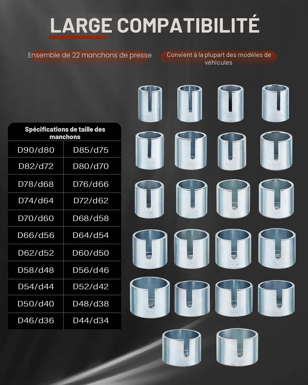 FreeTec Lot de 27 extracteurs Silentlager - Pour douilles en caoutchouc et roulements d'essieu - Outil de montage et de démontage