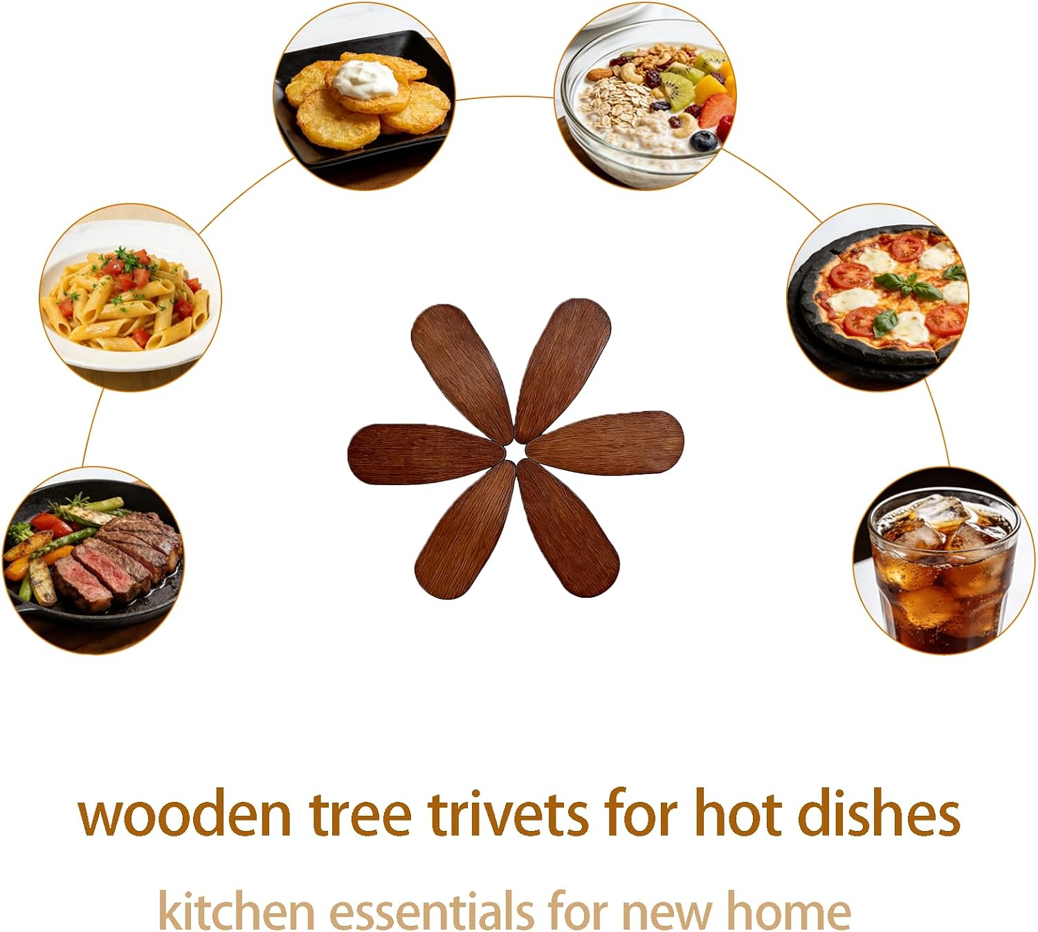 5Pcs Foldable Pine Wood Tree Trivet with Stand, Non‑Slip Heat‑Resistant Trivets for Home Restaurant image 5