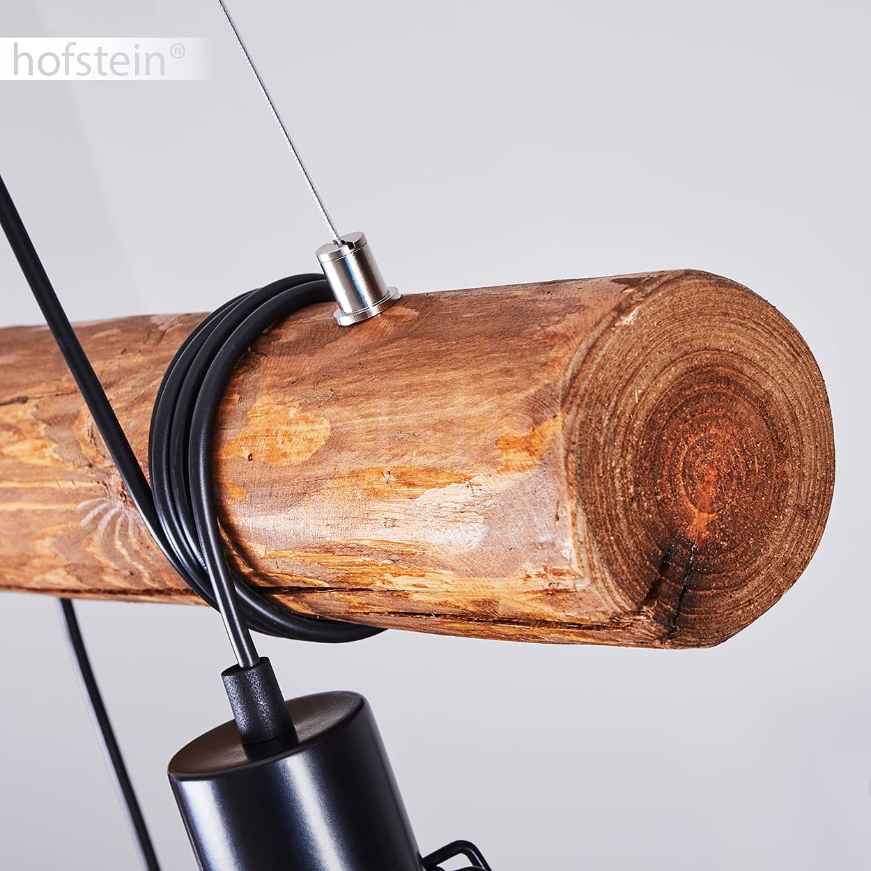 Lampa wisząca Canedo, 5-lampowa lampa wisząca z metalu/drewna w kolorze czarnym/brązowym w stylu skandynawskim, lampa wisząca z drewnianym prętem i kloszami w kształcie kraty, 5 x E27, bez żarówek