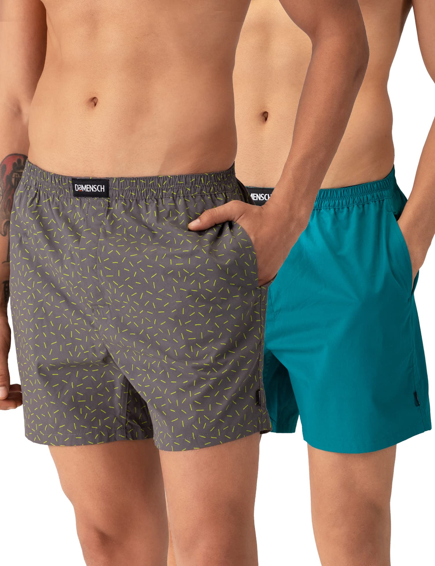 DAMENSCHGift Box Boxer Shorts Regular Fit 100% Cotton Inner Boxer Back Pocket Breathable Super-Soft Anti-Bacterial Microfibre Waistband Ultra-Light Innerwear for Men