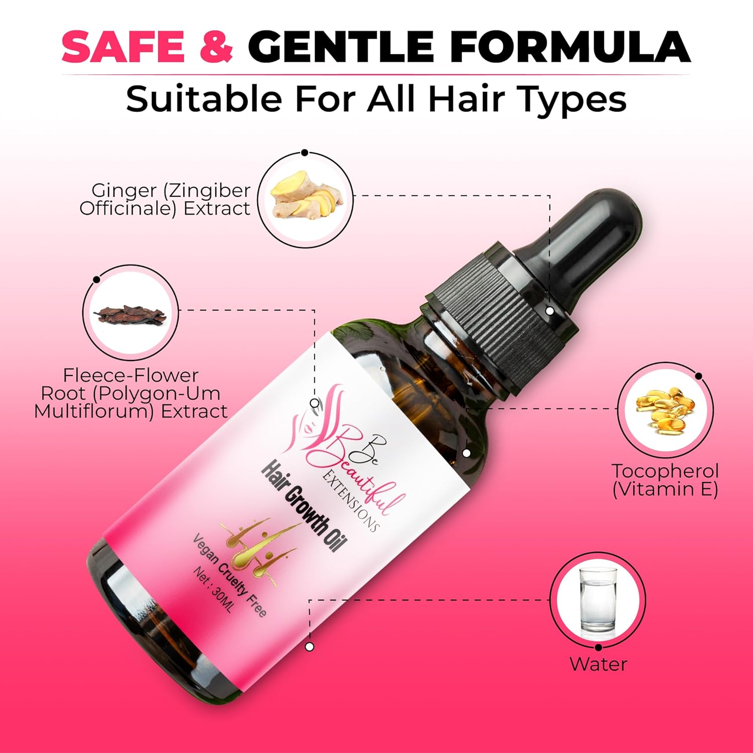 Hair Growth Oil - Ginger Scented, Pink, Unisex Adult, Promotes Thick Long Hair Growth, Suitable For All Hair Types, Vegan & Cruelty-Free - Image 3