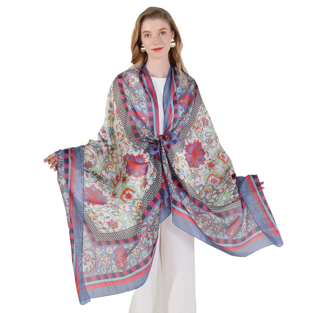 DANA XU 100% Mulberry Satin Silk Summer Travel Scarf Extra Large Women Floral Shawl Oversize Soft Wraps For Evening Dresses