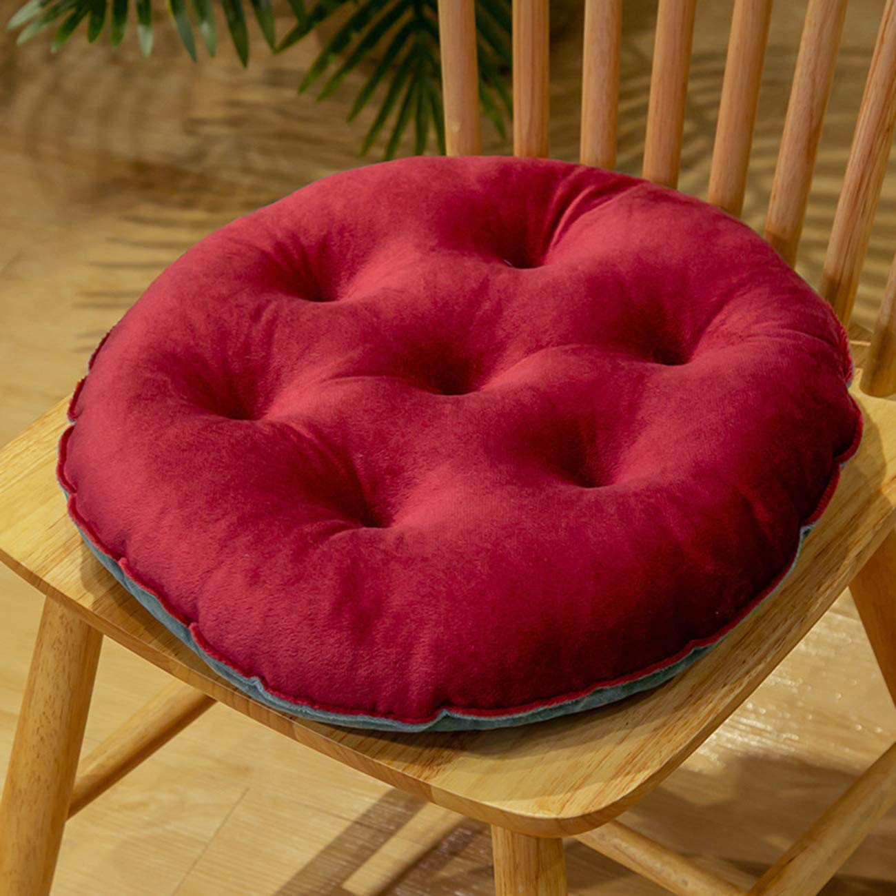 ZANYB 2 Pack Round Thicken Velvet Seat Cushion, Solid Color Chair Pads Booster Floor Cushion Tatami Pillow Cotton Filling Pad for Office Patio Home Outdoor Dia 16 in, Burgundy