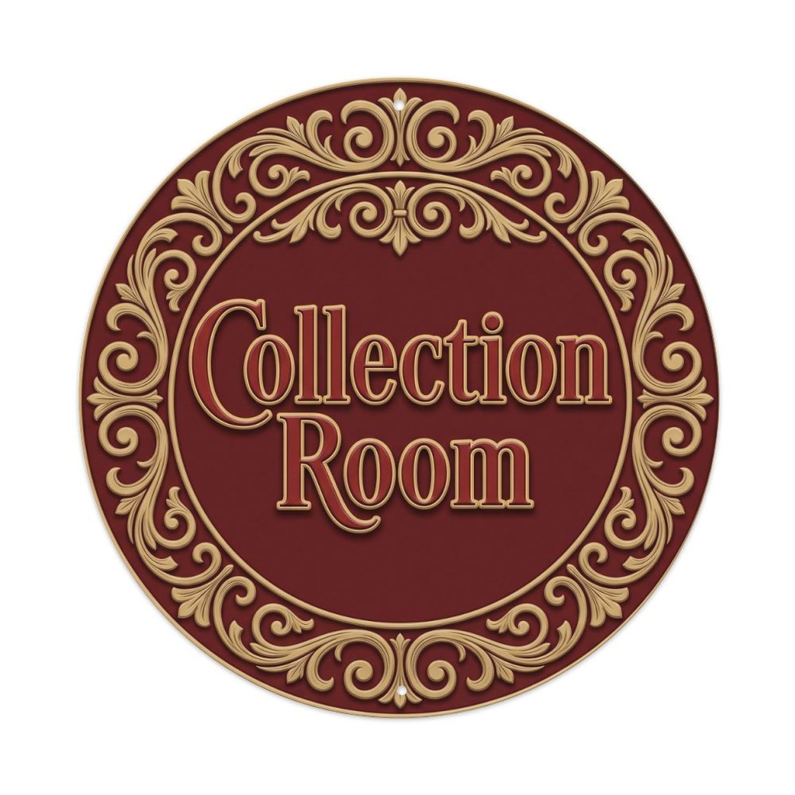 Metal Tin Sign Vintage Collection Room Text Scroll