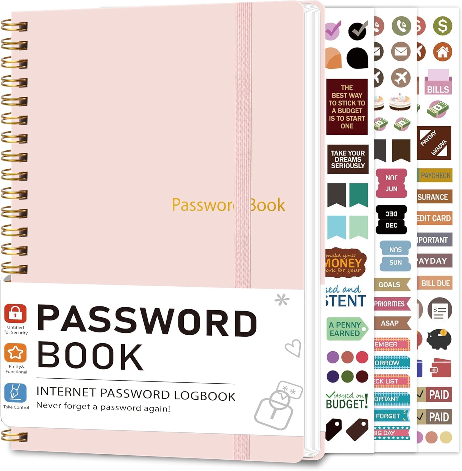 KAICN Password Keeper Book for Senior, Password Book - 5.9" X 8.7",Internet Address and Password Logbook, Password Notebook Organizer for Website Login, Gifts for Home and Office - Pink