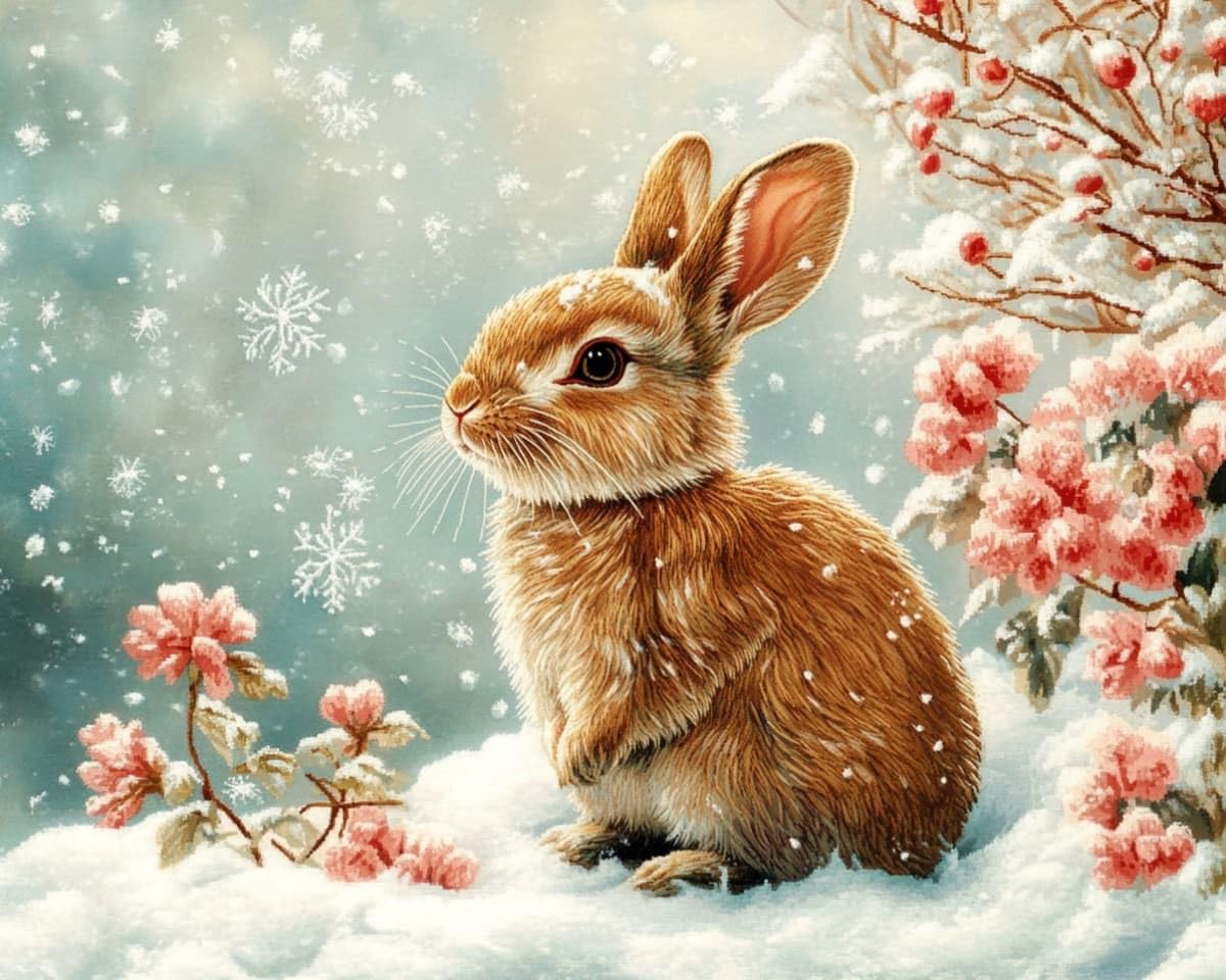 AxiangziK Cross Stitch Stamped Kits 16x20 inch,Rabbits and Flowers in the Snow Embroidery Crafts Needlepoint Kit,Beginners Starter Kits,DIY Handmade Gifts 11CT 3 Strands