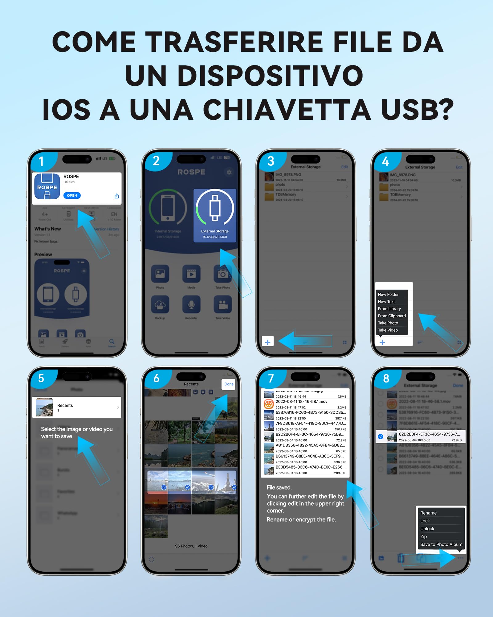 ROSPE Chiavetta USB 256GB per iPhone Certificata MFi – Memoria Esterna Lightning USB 3.0