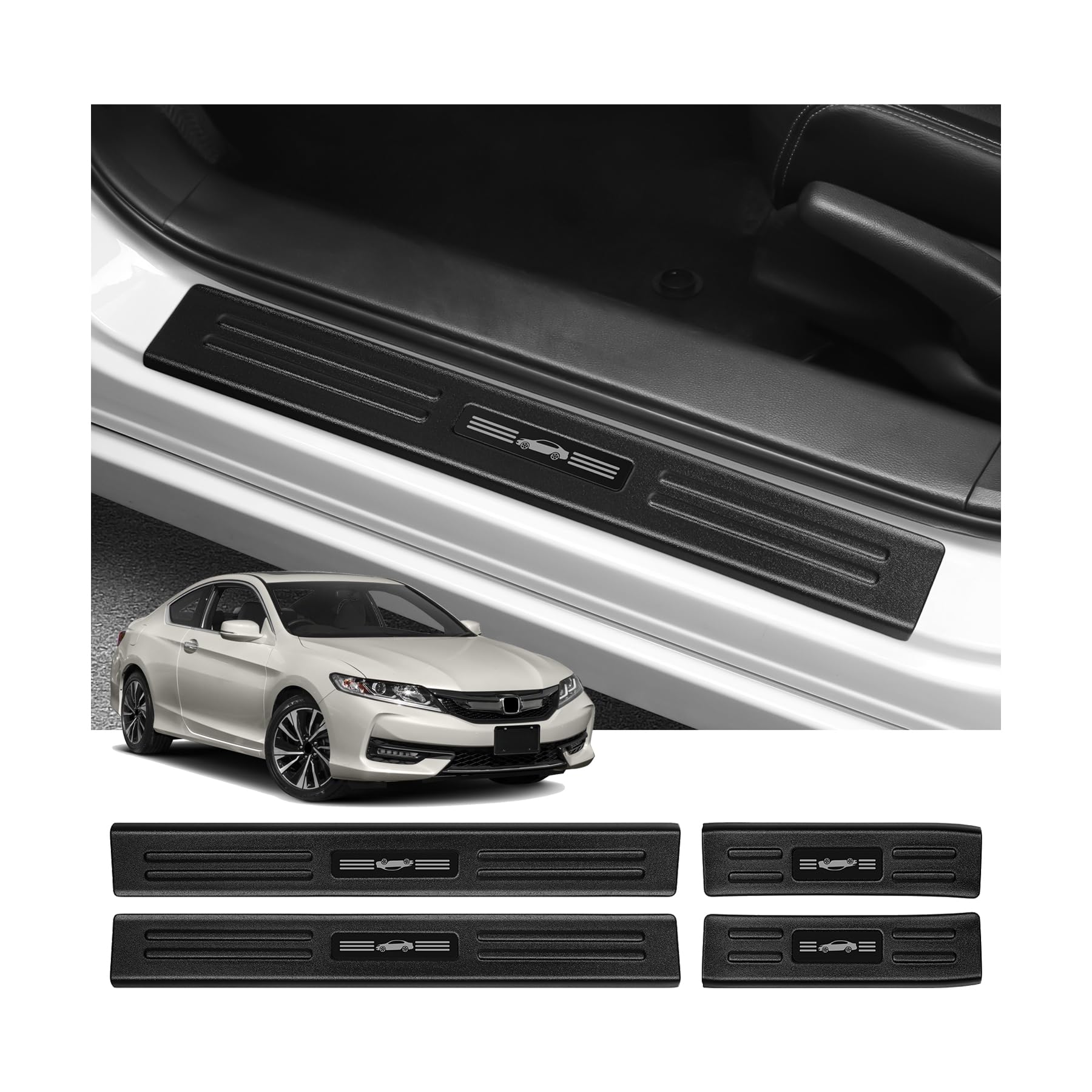 4PCS Door Sill Protector for Honda Accord 2013-2017 Hybrid (Include HEV) Accessories Matte Black ABS Material Front and Rear Door Car Pedal Kick Protection (Black Trim)