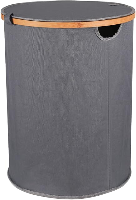 Grey Laundry Baskets with Lid - Large Collapsible Washing Baskets for Laundry with Handles, Upgraded Stable - Ideal Laundry Baskets Fabric for Bedrooms - Bamboo Bathroom Bin for Living Rooms, Nursery