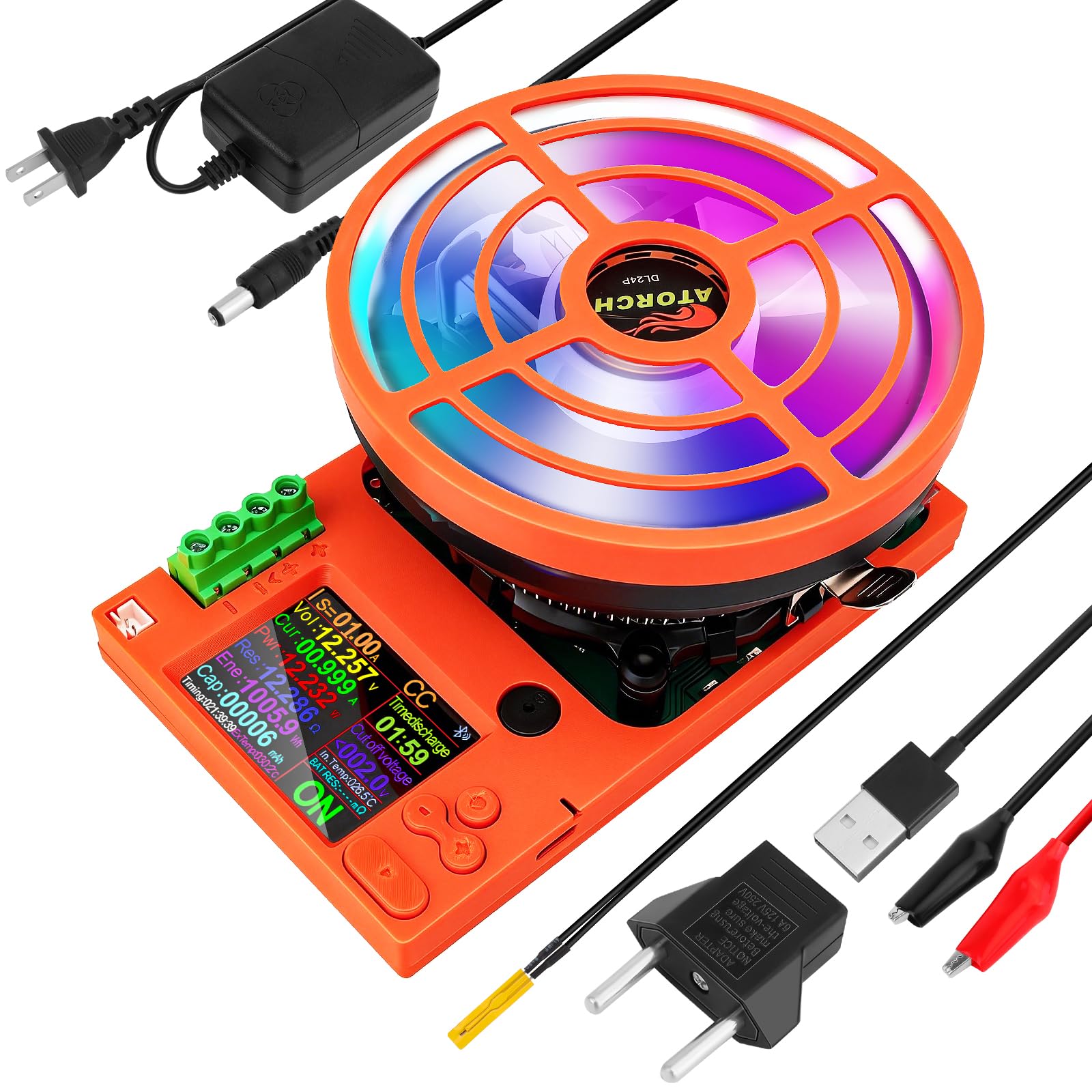 Probador de carga de batería con carcasa protectora aislada, probador de carga USB de 180 W, 200 V, 30 A, sistema de 4 cables, voltaje de corriente constante ajustable, probador de capacidad de