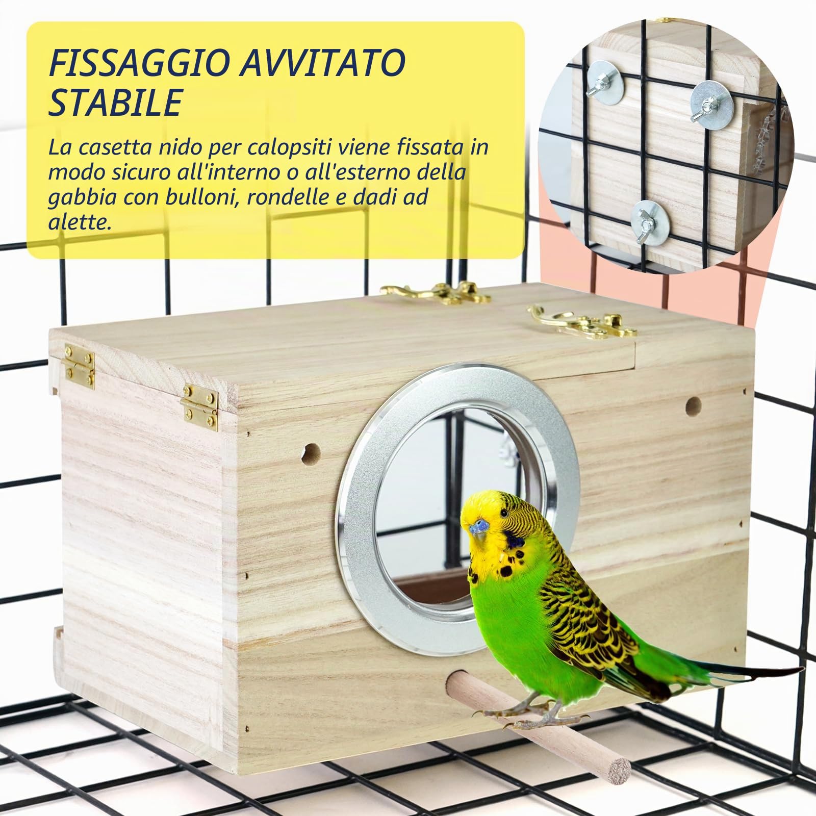Scatola per Allevamento in Legno Cocorita Nido Nidificazione Casa con Legno