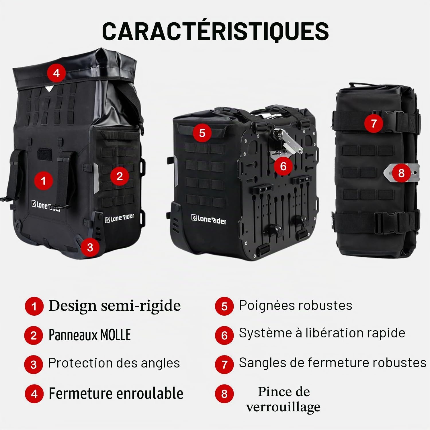Lone Rider Sacoche Latérale Moto Semi-Rigide 38L pour BMW - Étanche