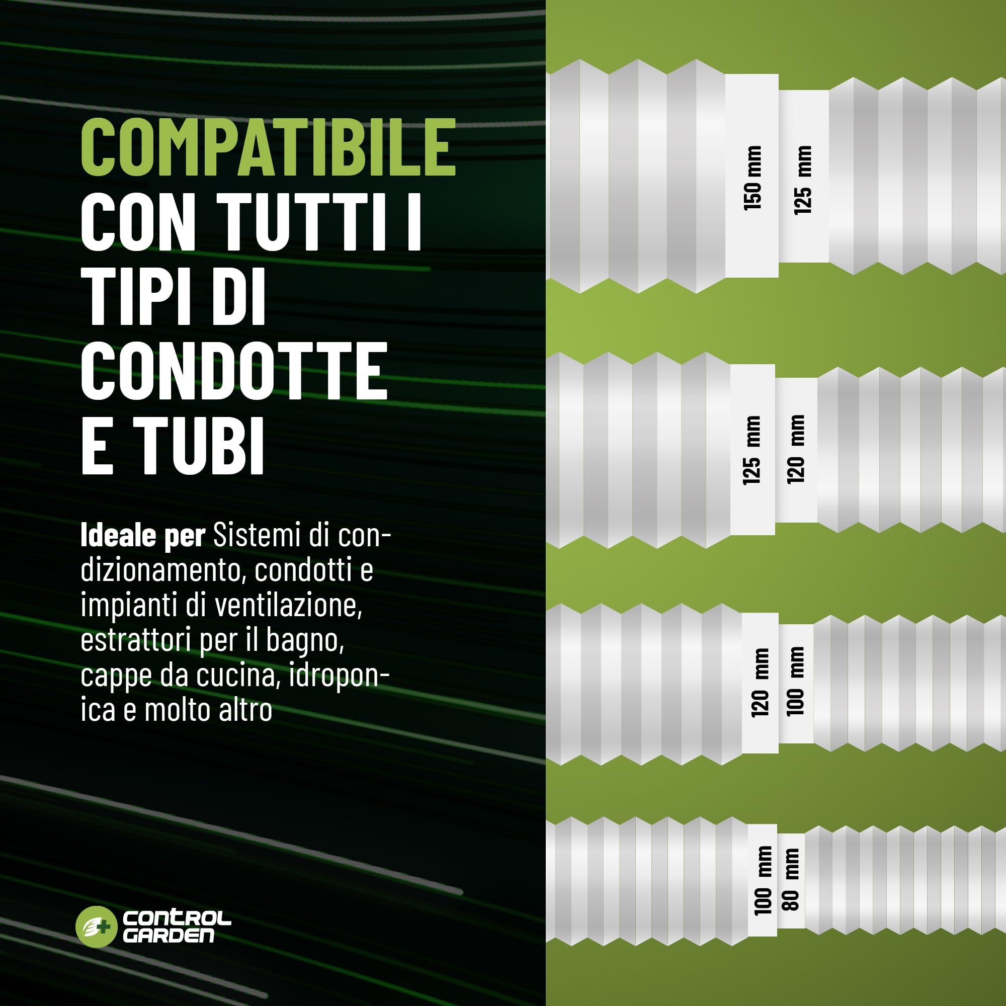Riduttore Universale Per Tubi Ventilazione CONTROL GARDEN - Nero &Oslash; Da 80 A 150 Mm