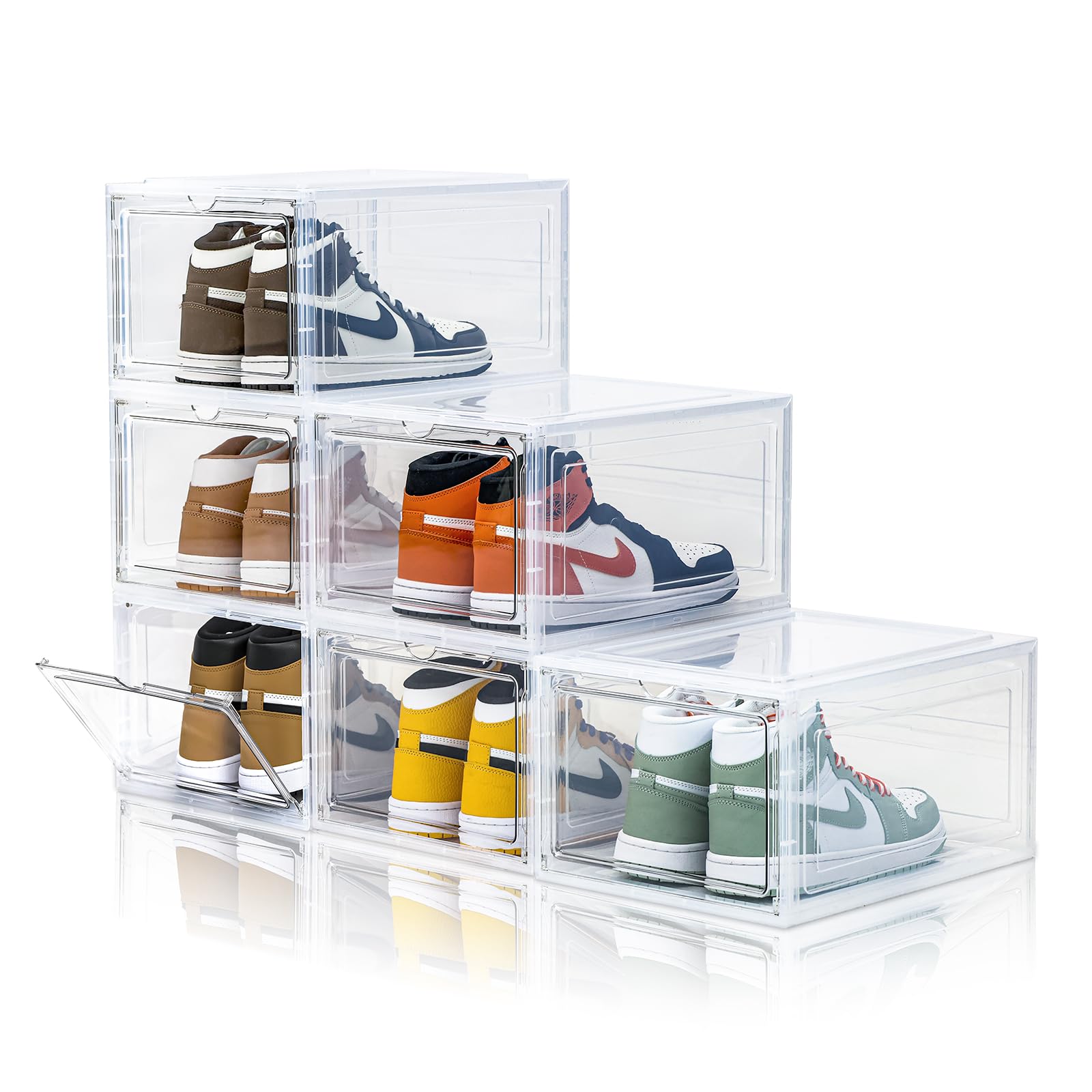 Upgraded X-Large Pack Clear Shoe Storage Organizer,Stackable Shoe Rack  for Closet,Plastic Shoe Boxes with Magnetic Door,Shoe Containers For Sneaker