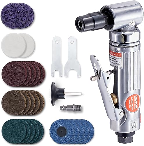 VEVOR Amoladora neumática, amoladora de ángulo recto de 14 de pulgada, 20000 RPM, ligera, construcción de rodamientos de bolas, 24 discos para