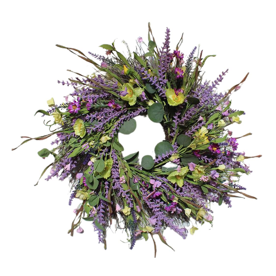 Couronne de lavande artificielle 24 pouces : fini les fleurs fanées sur la porte