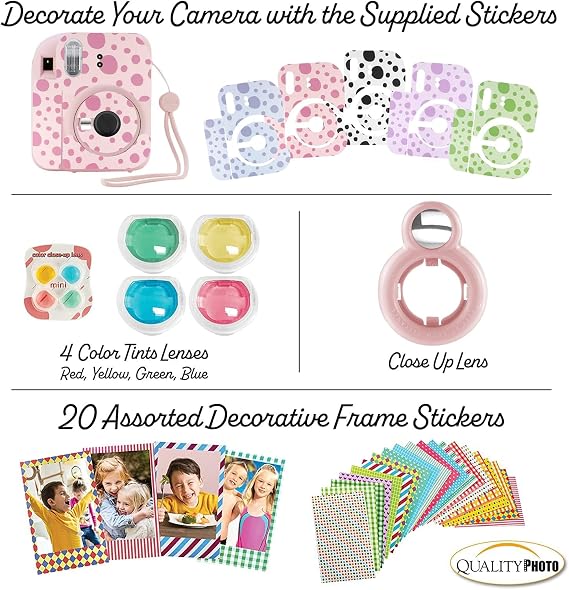 Fujifilm Instax Mini 12 Instant Camera with Case, 20 Fujifilm Prints, Decoration Stickers, Frames, Photo Album and More Accessories (Blossom Pink)