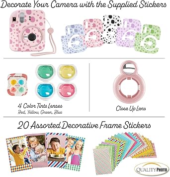 Fujifilm Instax Mini 12 Instant Camera with Case, 20 Fujifilm Prints, Decoration Stickers, Frames, Photo Album and More Accessories (Blossom Pink)